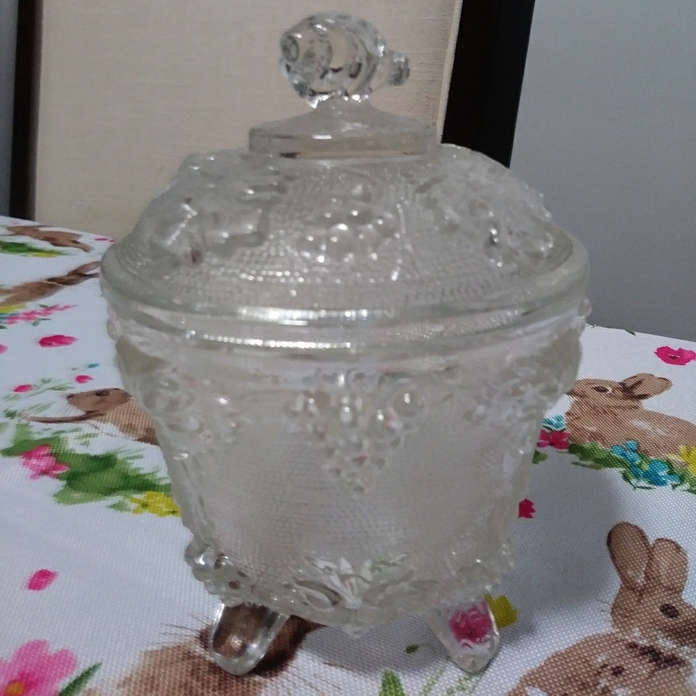 Glass embossed candy / sugar dish - Picture 1 of 4
